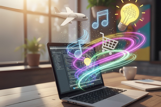 Laptop with icons representing fun things AI can do.